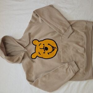 Disney Winnie the Pooh Embroidered Hoodie Beige Pullover Size L